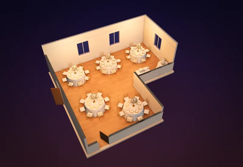 Restaurant private room wedding layout shown in 3D